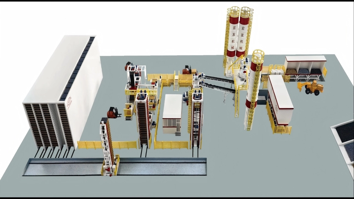 Full Automatic Cement Block Production Process With Curing Racks