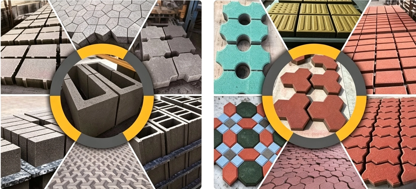 Display of various finished concrete masonry products