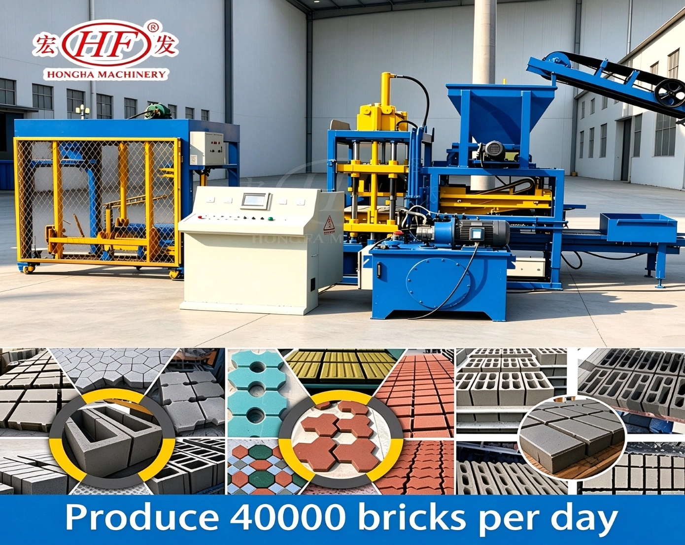 Various Bricks from QT4-15S Automatic Concrete Hollow Brick Making Machine